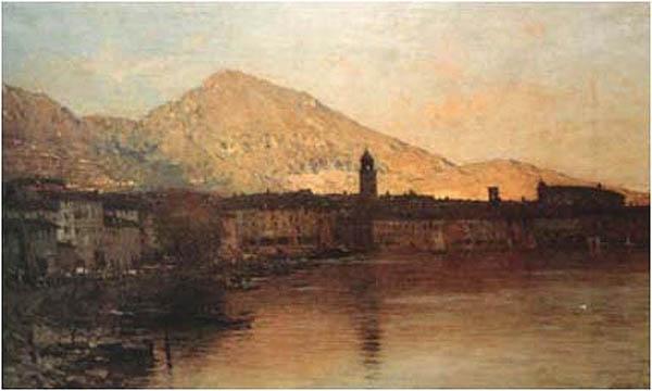 Bartolomeo Bezzi Sole cadente sul lago di Garda oil painting image